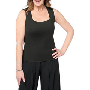 C Wonder Women's Yummy Knit Square-Neck Tank Black - Regular